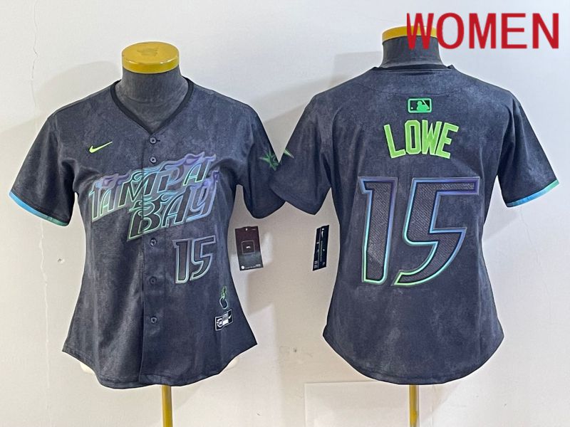 Women Tampa Bay Rays #15 Lowe Black City Edition Nike 2024 MLB Jersey style 4